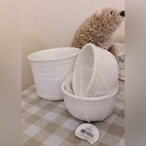 Ankyo Development White Dolomite Ceramic Popcorn Snack Set